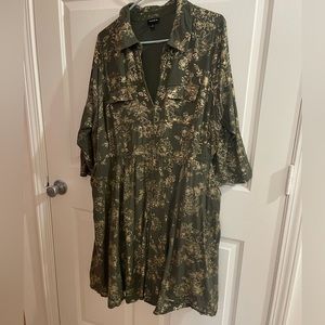 Cute olive green dress with gold flowers